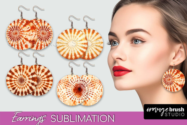 Autumn Tie Dye Earrings - Fall Round Earring Sublimation Sublimation OrangeBrushStudio 