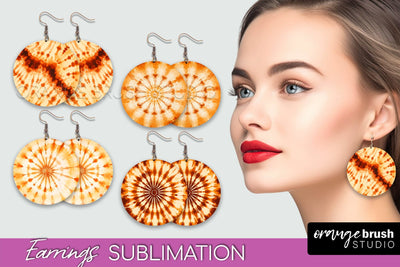 Autumn Tie Dye Earrings - Fall Round Earring Sublimation Sublimation OrangeBrushStudio 