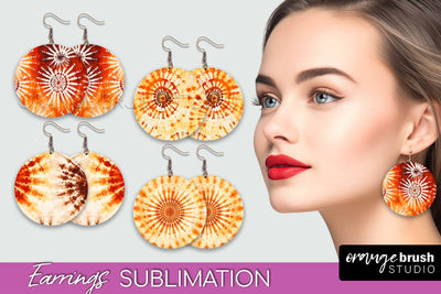 Autumn Tie Dye Earrings - Fall Round Earring Sublimation Sublimation OrangeBrushStudio 