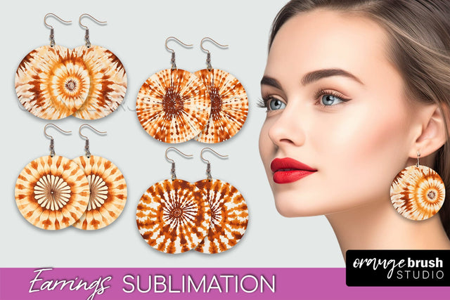 Autumn Tie Dye Earrings - Fall Round Earring Sublimation Sublimation OrangeBrushStudio 
