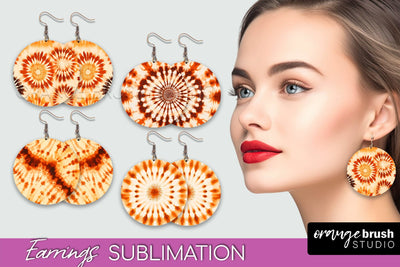 Autumn Tie Dye Earrings - Fall Round Earring Sublimation Sublimation OrangeBrushStudio 