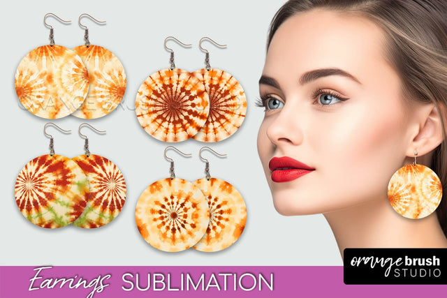 Autumn Tie Dye Earrings - Fall Round Earring Sublimation Sublimation OrangeBrushStudio 