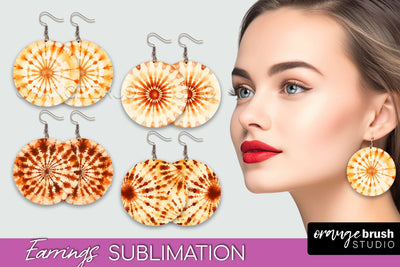 Autumn Tie Dye Earrings - Fall Round Earring Sublimation Sublimation OrangeBrushStudio 