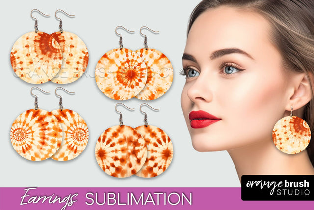Autumn Tie Dye Earrings - Fall Round Earring Sublimation Sublimation OrangeBrushStudio 