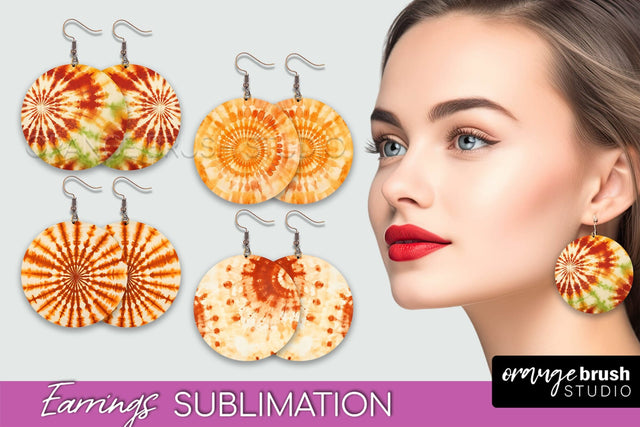 Autumn Tie Dye Earrings - Fall Round Earring Sublimation Sublimation OrangeBrushStudio 