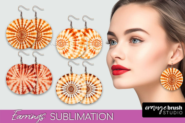 Autumn Tie Dye Earrings - Fall Round Earring Sublimation Sublimation OrangeBrushStudio 