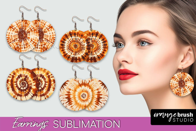 Autumn Tie Dye Earrings - Fall Round Earring Sublimation Sublimation OrangeBrushStudio 