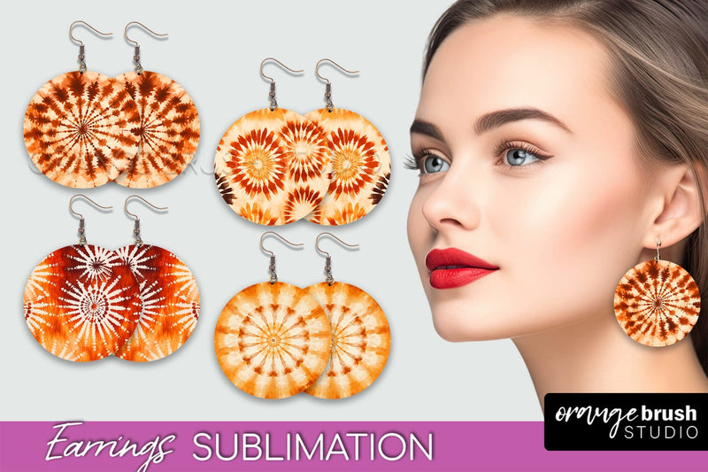 Autumn Tie Dye Earrings - Fall Round Earring Sublimation Sublimation OrangeBrushStudio 