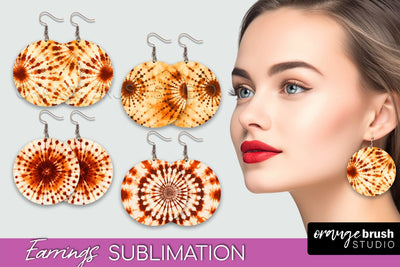 Autumn Tie Dye Earrings - Fall Round Earring Sublimation Sublimation OrangeBrushStudio 