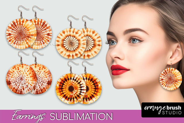Autumn Tie Dye Earrings - Fall Round Earring Sublimation Sublimation OrangeBrushStudio 
