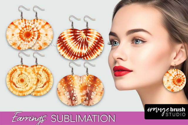 Autumn Tie Dye Earrings - Fall Round Earring Sublimation Sublimation OrangeBrushStudio 