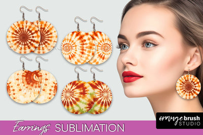 Autumn Tie Dye Earrings - Fall Round Earring Sublimation Sublimation OrangeBrushStudio 
