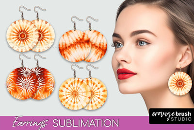 Autumn Tie Dye Earrings - Fall Round Earring Sublimation Sublimation OrangeBrushStudio 