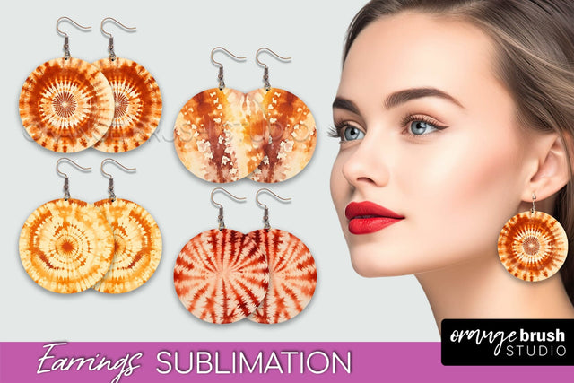 Autumn Tie Dye Earrings - Fall Round Earring Sublimation Sublimation OrangeBrushStudio 