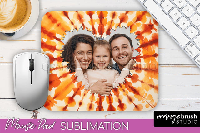Autumn Tie Dye Photo Frame Mouse Pad PNG, Add Your Picture Sublimation OrangeBrushStudio 
