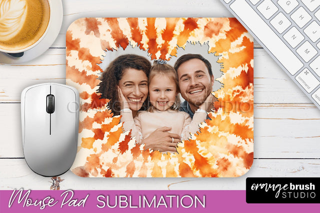 Autumn Tie Dye Photo Frame Mouse Pad PNG, Add Your Picture Sublimation OrangeBrushStudio 