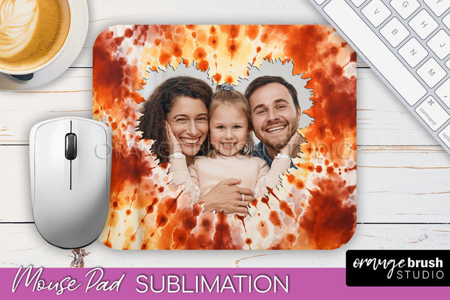 Autumn Tie Dye Photo Frame Mouse Pad PNG, Add Your Picture Sublimation OrangeBrushStudio 