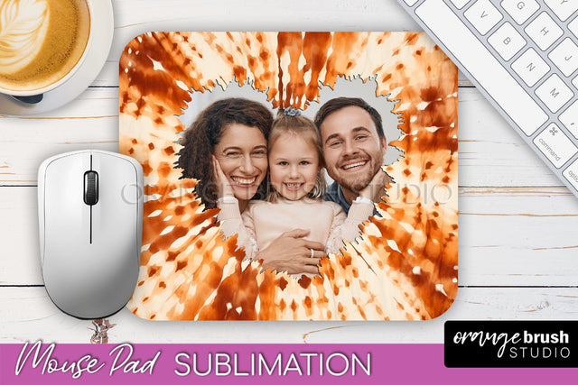 Autumn Tie Dye Photo Frame Mouse Pad PNG, Add Your Picture Sublimation OrangeBrushStudio 