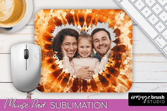 Autumn Tie Dye Photo Frame Mouse Pad PNG, Add Your Picture Sublimation OrangeBrushStudio 
