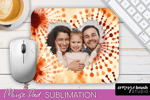 Autumn Tie Dye Photo Frame Mouse Pad PNG, Add Your Picture Sublimation OrangeBrushStudio 