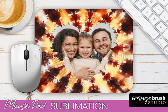 Autumn Tie Dye Photo Frame Mouse Pad PNG, Add Your Picture Sublimation OrangeBrushStudio 