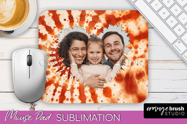 Autumn Tie Dye Photo Frame Mouse Pad PNG, Add Your Picture Sublimation OrangeBrushStudio 