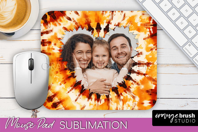 Autumn Tie Dye Photo Frame Mouse Pad PNG, Add Your Picture Sublimation OrangeBrushStudio 