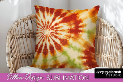 Autumn Tie Dye Pillow Cover - Fall Pillow Sublimation Design Sublimation OrangeBrushStudio 