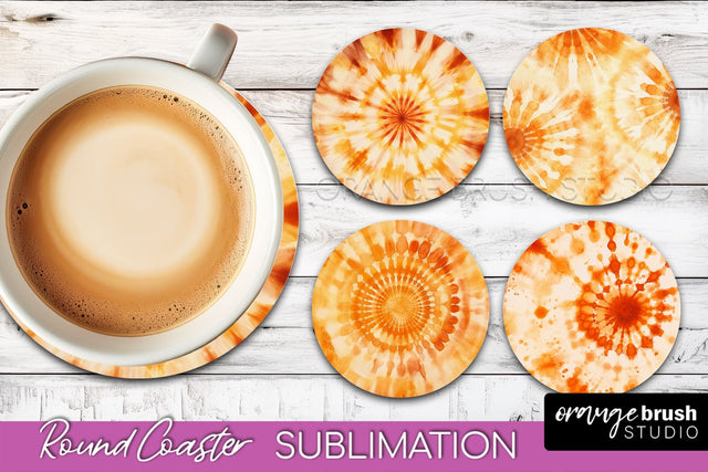 Autumn Tie Dye Round Coaster - Fall Coaster Sublimation Sublimation OrangeBrushStudio 