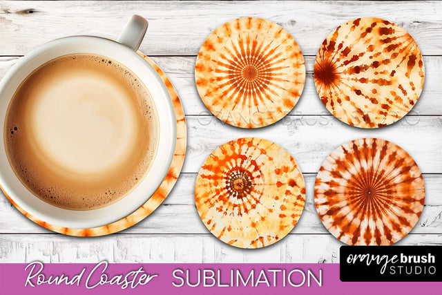 Autumn Tie Dye Round Coaster - Fall Coaster Sublimation Sublimation OrangeBrushStudio 