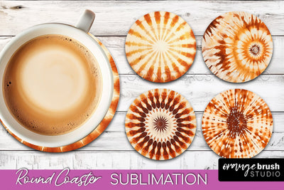 Autumn Tie Dye Round Coaster - Fall Coaster Sublimation Sublimation OrangeBrushStudio 
