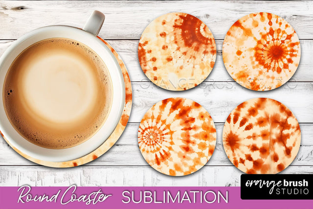 Autumn Tie Dye Round Coaster - Fall Coaster Sublimation Sublimation OrangeBrushStudio 