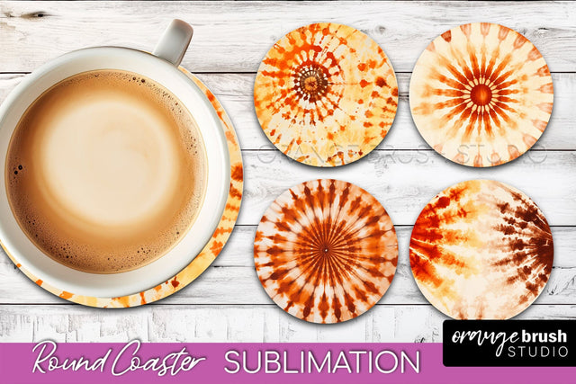 Autumn Tie Dye Round Coaster - Fall Coaster Sublimation Sublimation OrangeBrushStudio 