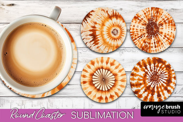 Autumn Tie Dye Round Coaster - Fall Coaster Sublimation Sublimation OrangeBrushStudio 