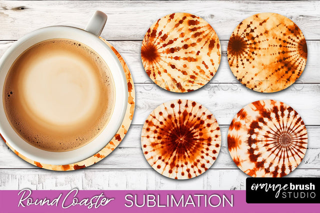 Autumn Tie Dye Round Coaster - Fall Coaster Sublimation Sublimation OrangeBrushStudio 
