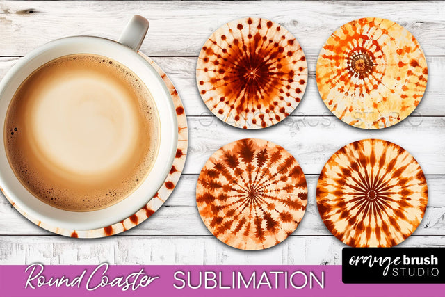 Autumn Tie Dye Round Coaster - Fall Coaster Sublimation Sublimation OrangeBrushStudio 