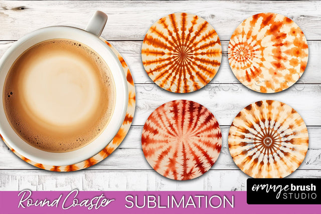 Autumn Tie Dye Round Coaster - Fall Coaster Sublimation Sublimation OrangeBrushStudio 