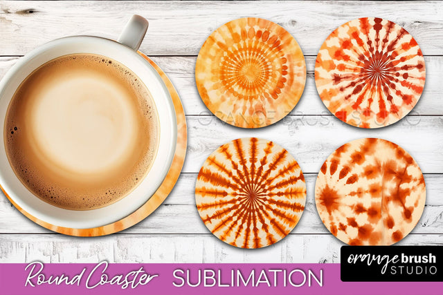 Autumn Tie Dye Round Coaster - Fall Coaster Sublimation Sublimation OrangeBrushStudio 