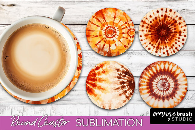 Autumn Tie Dye Round Coaster - Fall Coaster Sublimation Sublimation OrangeBrushStudio 