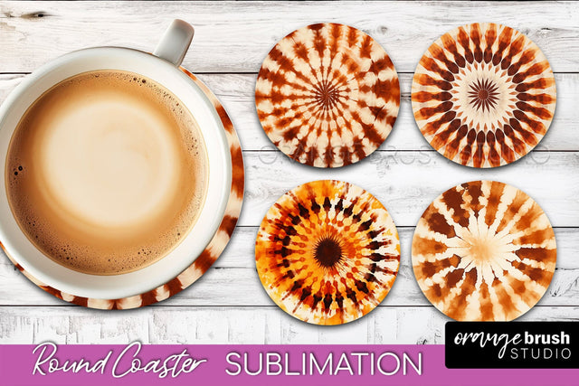 Autumn Tie Dye Round Coaster - Fall Coaster Sublimation Sublimation OrangeBrushStudio 