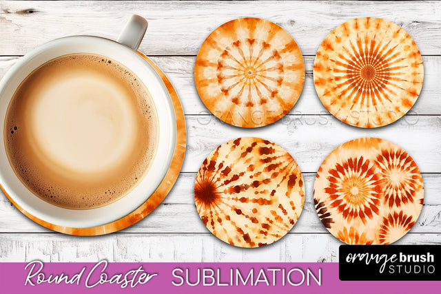 Autumn Tie Dye Round Coaster - Fall Coaster Sublimation Sublimation OrangeBrushStudio 