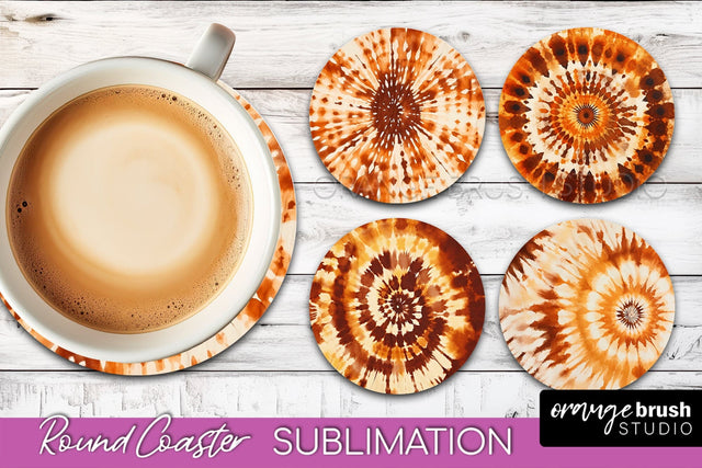 Autumn Tie Dye Round Coaster - Fall Coaster Sublimation Sublimation OrangeBrushStudio 