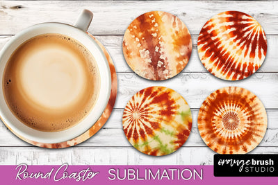 Autumn Tie Dye Round Coaster - Fall Coaster Sublimation Sublimation OrangeBrushStudio 