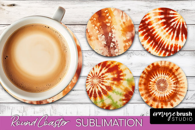 Autumn Tie Dye Round Coaster - Fall Coaster Sublimation Sublimation OrangeBrushStudio 