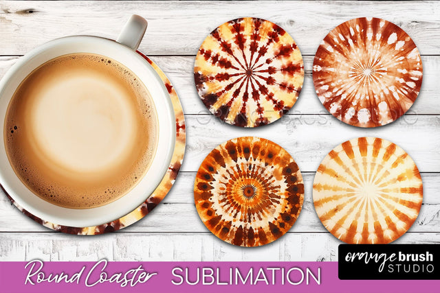 Autumn Tie Dye Round Coaster - Fall Coaster Sublimation Sublimation OrangeBrushStudio 