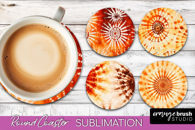 Autumn Tie Dye Round Coaster - Fall Coaster Sublimation Sublimation OrangeBrushStudio 