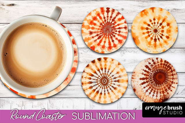 Autumn Tie Dye Round Coaster - Fall Coaster Sublimation Sublimation OrangeBrushStudio 