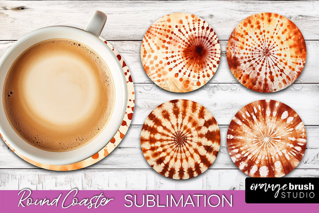 Autumn Tie Dye Round Coaster - Fall Coaster Sublimation Sublimation OrangeBrushStudio 
