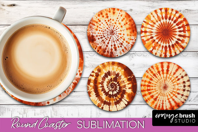 Autumn Tie Dye Round Coaster - Fall Coaster Sublimation Sublimation OrangeBrushStudio 