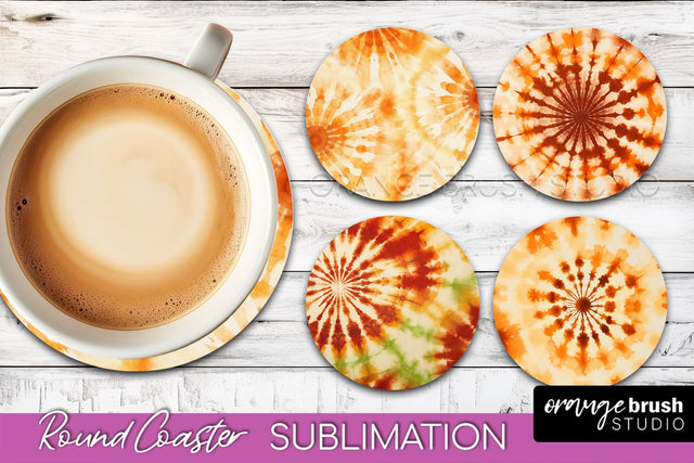 Autumn Tie Dye Round Coaster - Fall Coaster Sublimation Sublimation OrangeBrushStudio 